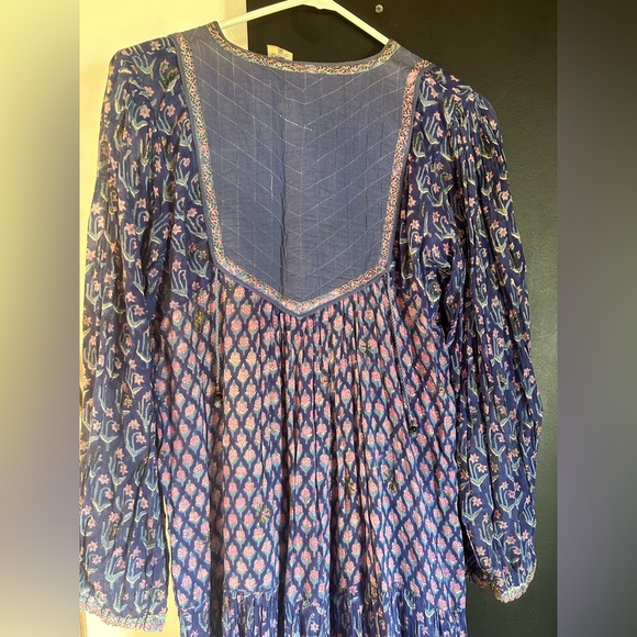 Vintage 70s Indian Cotton Gauze Blockprint Floral Boho Dress Size M - Picture 5 of 16